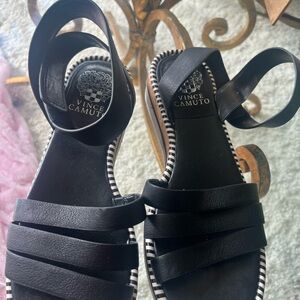 Vince Camuto Mortinan Black Wedge Sandals with velcro closure